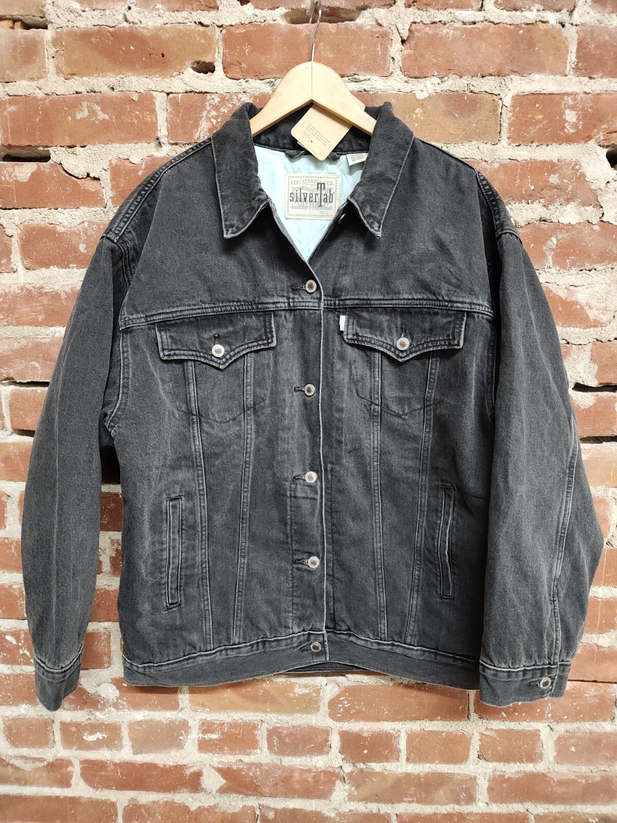 Levi's Women's Silver Tab Black Stonewash Baggy Trucker Jacket Large NWT