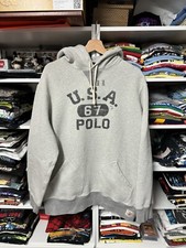 Vintage Ralph Lauren Hoodie Men's XXL Grey USA Polo Pullover Sweatshirt 90s
