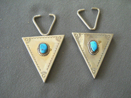 Southwestern Stamps Native American Navajo Turquoise Sterling Silver Collar Tips