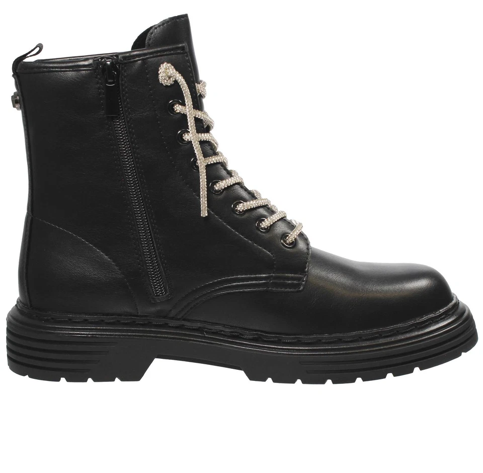 Cafe' Noir Anfibi Con Strass Nero - Taglia 41 Scarpe Donna Stivaletti Stringati - Immagine 2 di 3