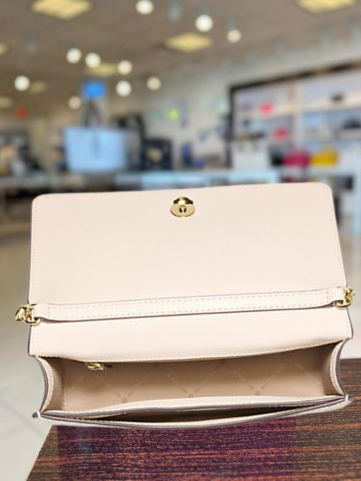 Michael Kors Medium MK Logo Chain Full Flap Crossbody Bag Light Cream ...