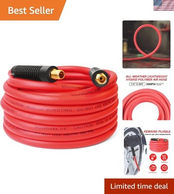 Hybrid Air Hose 1/4'' x 50 Foot 300 PSI All Weather Flexible Polymer Kink Resi...