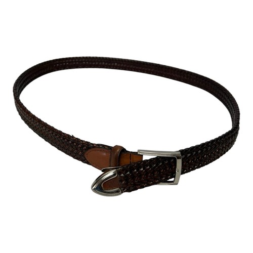 Perry Ellis Portfolio dunkelbrauner geflochtener Rindsledergürtel Herren 38 silber