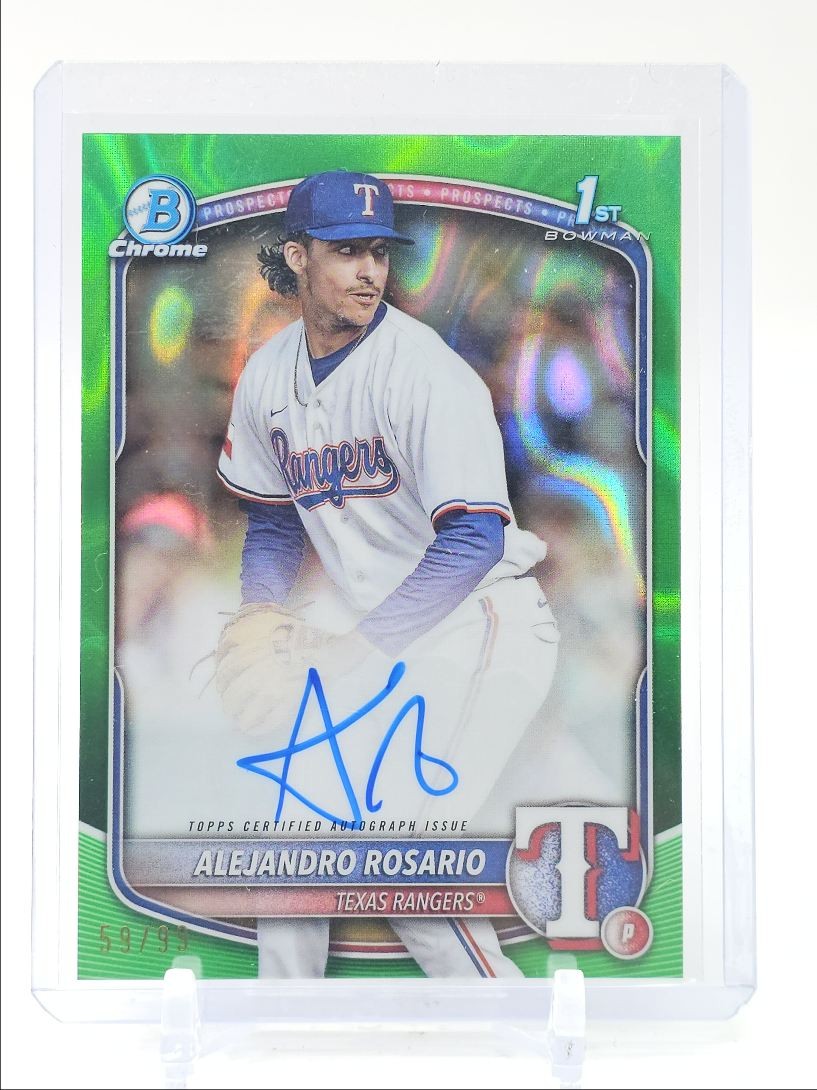 ALEJANDRO ROSARIO 2025 BOWMAN CHROME 1ST GREEN LAVA RANGERS AUTO /99 Q0223