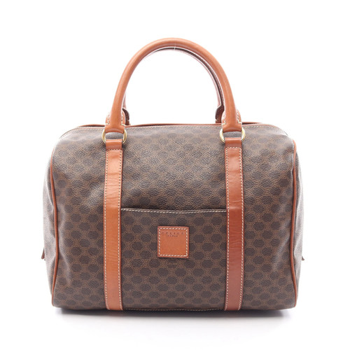 CELINE Macadam Handbag Mini Boston Bag PVC Leather Dark Brown Brown