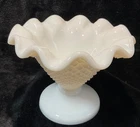 Vintage Fenton Milk Glass Hobnail Diamond Pattern Bowl Ruffle Edge 5 1/2” Tall