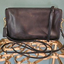 Vintage Coach 551-1605 Legacy Zip Crossbody Bag Black Leather USA Made