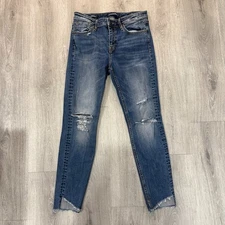 Vigoss Jeans Women W28 L26 Blue Marley Super Skinny Distressed Denim Raw Hem