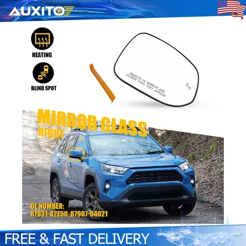 Right Side Mirror Glass Heated Blind Spot Replacement for Toyota RAV4 2019-2024