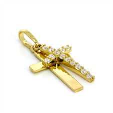 9ct Gold & CZ Crystal Encrusted Double Cross Pendant Christian