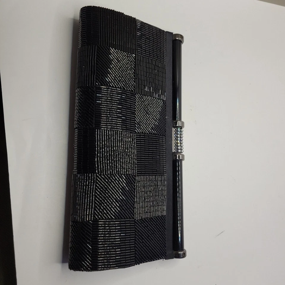 Kate Landry Beaded Black Clutch or Shoulder (No Strap) Evening Bag Purse - Image 3 of 4