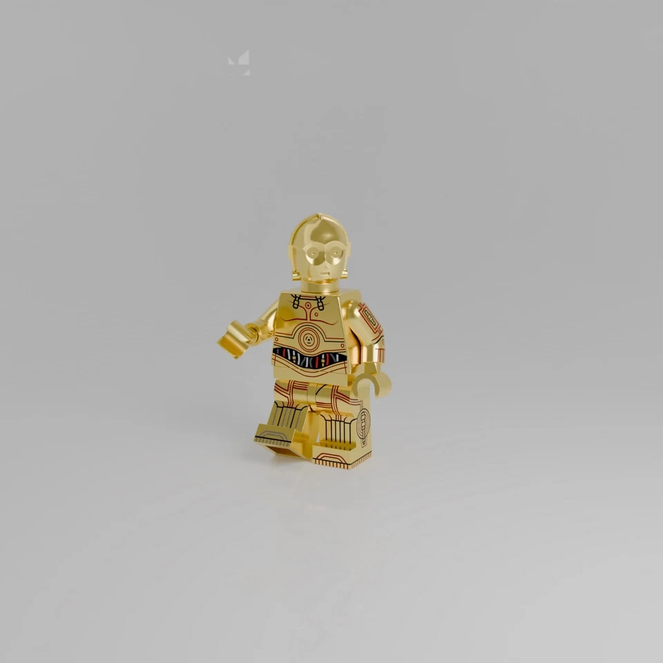 Custom Minifigur aus LEGO® Teilen: gold verchromter, bedruckter Protokolldroide - Bild 2 von 4