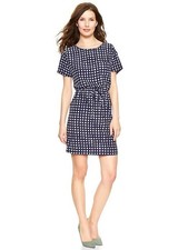 GAP Navy Blue White Checkered Squares Short Sleeve Shift Shirt Dress Size XS