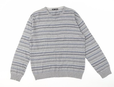 SIMONE Herren Strickpullover grau 2XL gestreift Wolle