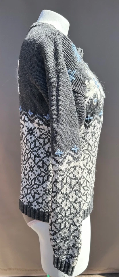 Cascanueces Copo de Nieve Tejido Suéter Cárdigan Feo Navidad S Botón Bordado Foto 4 de 4