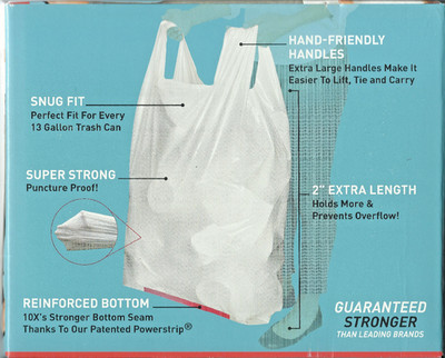 45 Hippo Sak TALL KITCHEN BAGS Liners 13 gallon White super Strong Handle USA