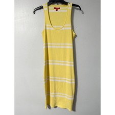 Guess Los Angeles Yellow White Striped Ribbed Knit Bodycon Tank Dress Large
