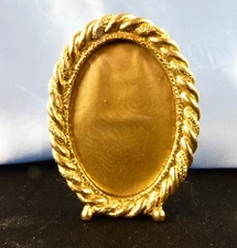Vintage Desktop Miniature Picture Frame Gold Tone Metal Heavy Oval MINI 3"