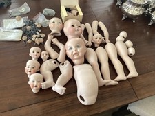 Antique Lot bisque Doll Heads Legs Arms Parts German signed, eyes,