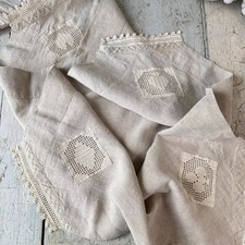 29x27 c1900 CARDS table tablecloth Antique French Linen Cloth Crochet Lace Trim