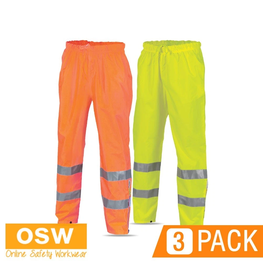 3 X Men's Hi Vis Waterproof Rain Pants Day Night with Reflective Work Tape