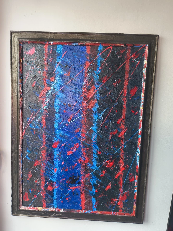 Arte abstracto original inspirado en Jackson Pollock colorido, vibrante 38,5"x29" Foto 3 de 4