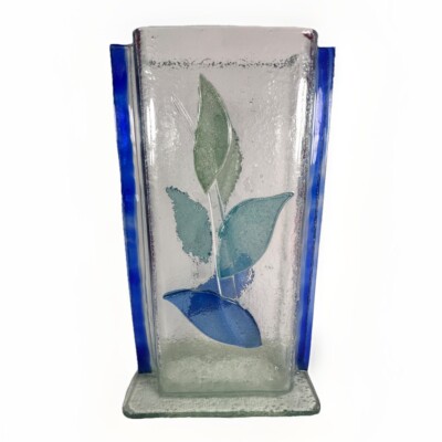 Fused Glass Block Rectangular Floral Vase 10'' x 6 ''