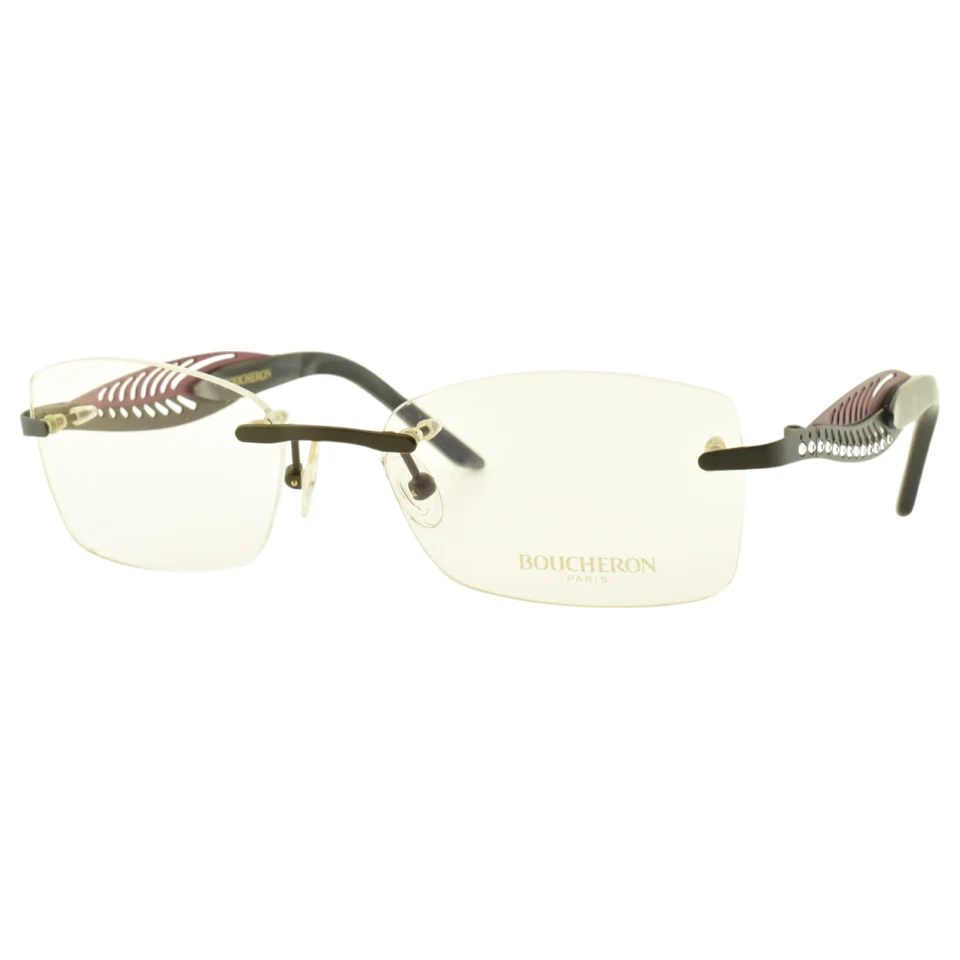 ¡NUEVO! Marco óptico rectangular sin montura BOUCHERON BEO 186.02 51-16-125 negro/púrpura Foto 2 de 4
