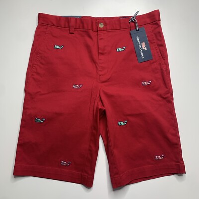 Vineyard Vines Boys Red Embroidered Candy Cane Whale Breaker Shorts 16 3H0227