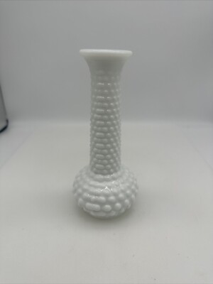 Vintage White Milk Glass Hobnail Bud Vase E.O. Brody Cleveland Ohio 7.75 
