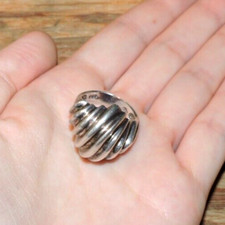 Sterling Silver 925 Ribbed Fluted Dome Chunky Wide Band Modernist Ring 9.9g SZ 7