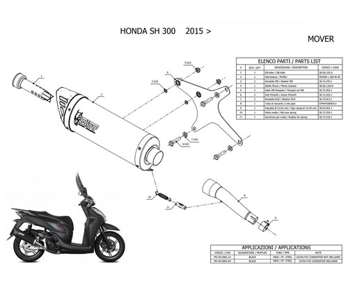 Scarico Completo Mivv Mover Acciaio Nero Honda Sh 300 2007 > 2014 - Foto 4 di 4