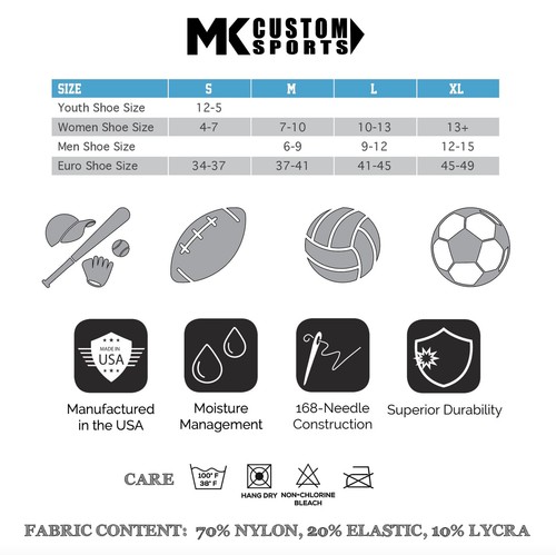 MK Socks Striped OTC Baseball, Football Socks (B) White, Columbia Blue, Grey - Picture 2 of 3
