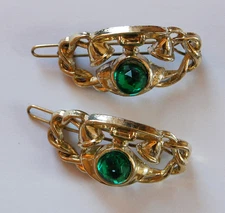 VINTAGE ROTARY TELEPHONE BARRETTES metallic PLASTIC w/GLASS CABS •  COLORS