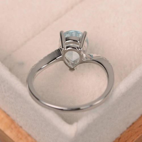 1.70 Ct Real Aquamarine & Lab Created Diamond Wedding Ring 925 Sterling Silver - Picture 3 of 11