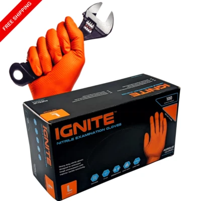 AURELIA Disposable Gloves Nitrile Orange Mechanics Valeting Latex free Extra Strong