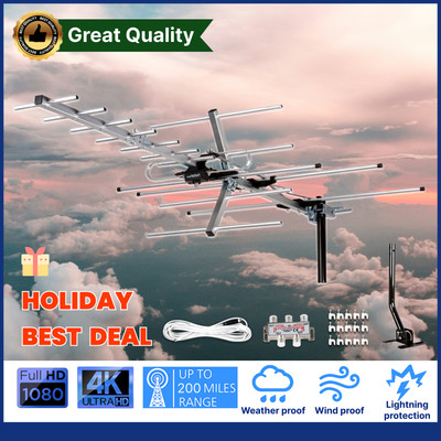 FLASH SALE Yagi Antenna HDTV Antenna 200 Mile Attic Roof Mount + Splitter Pole
