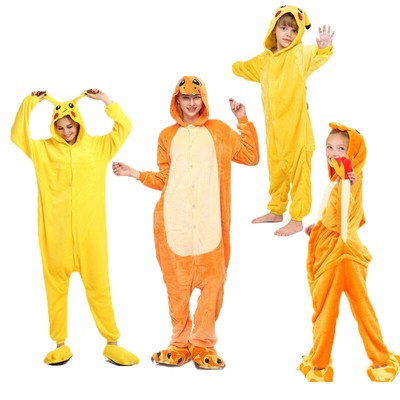 Unisex Erwachsene Kinder Pikachu Kostum Cosplay Tier Pyjamas Nachtwasche Gelb Unisex Kostume