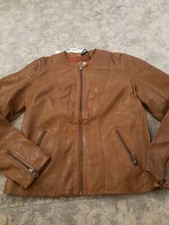 Naf Naf Ladies Tan Leather Zip Up Jacket. Size 10. Bnwt