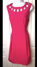 ELIZA J Pink Dress CutOut Neckline Shift Sheath Gold Exposed Zipper Career Sz 10