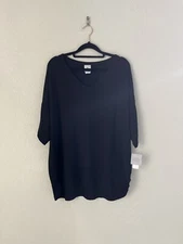 Natori Womens Large Short Sleeve Black V Neck T Shirt Tunic NEW