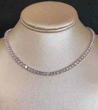 22Ct Round Cut Lab Created Pink Sapphire Tennis Necklace 14K White Gold Plated
