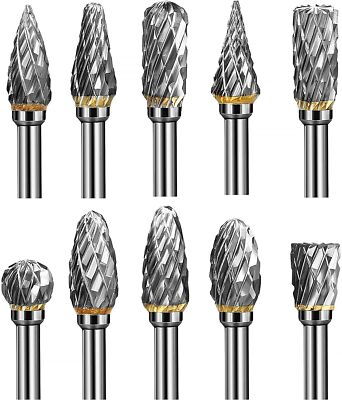 Tungsten Carbide Rotary Burr Bit Set 1/8'' Cutting Carving Burrs for Dremel Tool