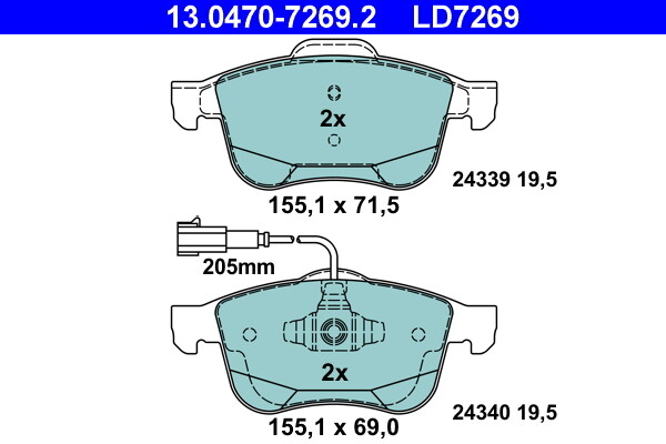 ATE 13.0470-7269.2 Bremsbelagsatz, Scheibenbremse Vorderachse FÜR Alfa Romeo-image