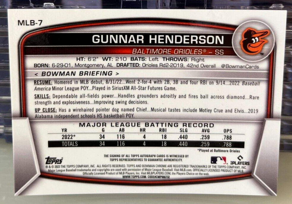 Gunnar Henderson 2023 Bowman Chrome National RED Refractor