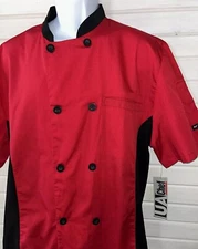 NWT UA Uniforms Sz MEDIUM Men’s Chefs Jacket Coat Shirt 2-Pocket Red Black