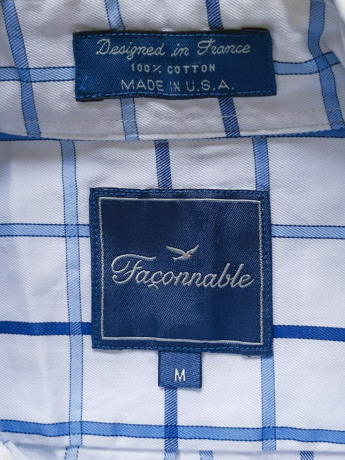 Faconnable Button Down White Blue Check Cotton Tw… - image 4