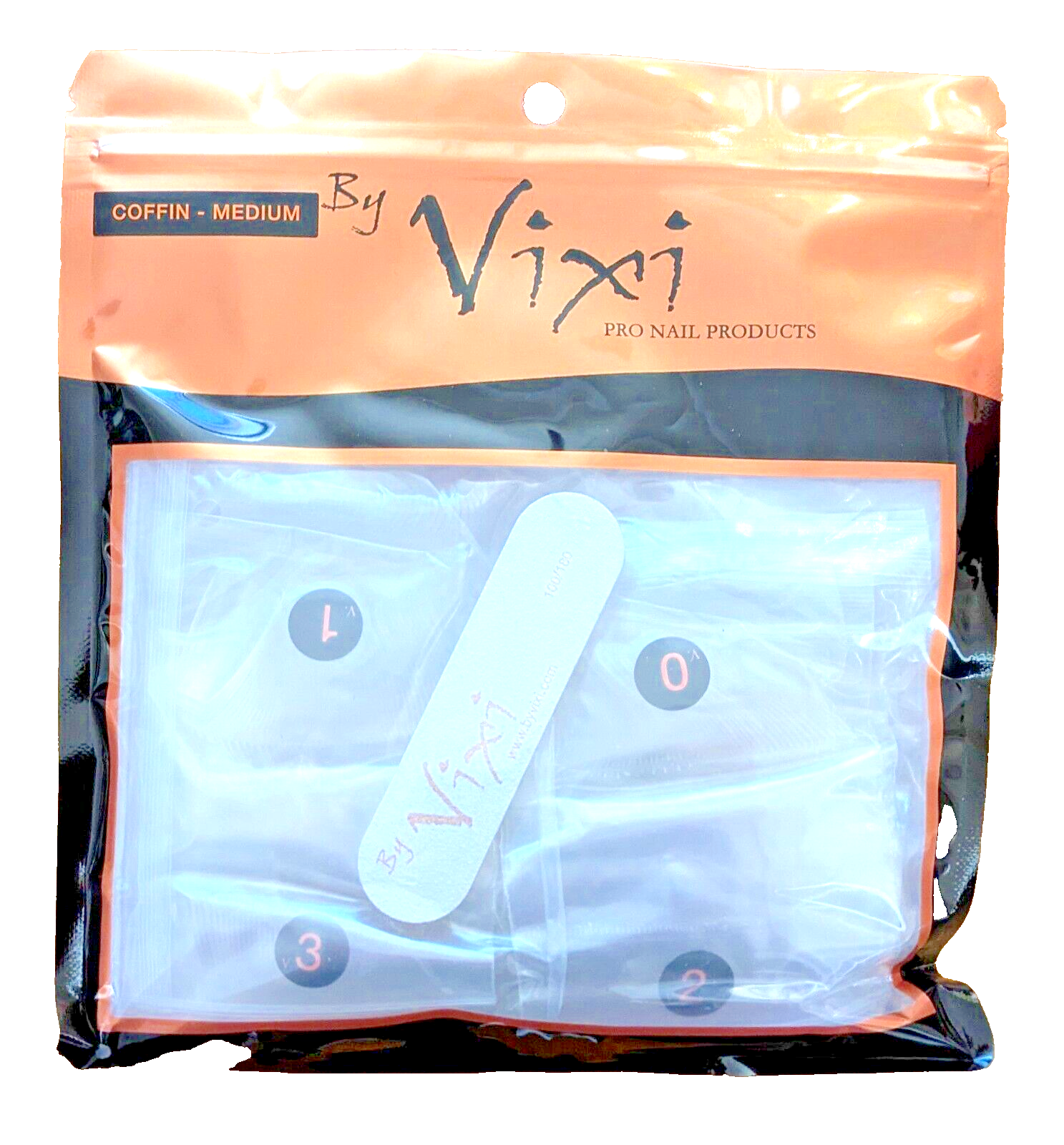 By Vixi Coffin Medium Clear Nails And Nail File 600 Pcs