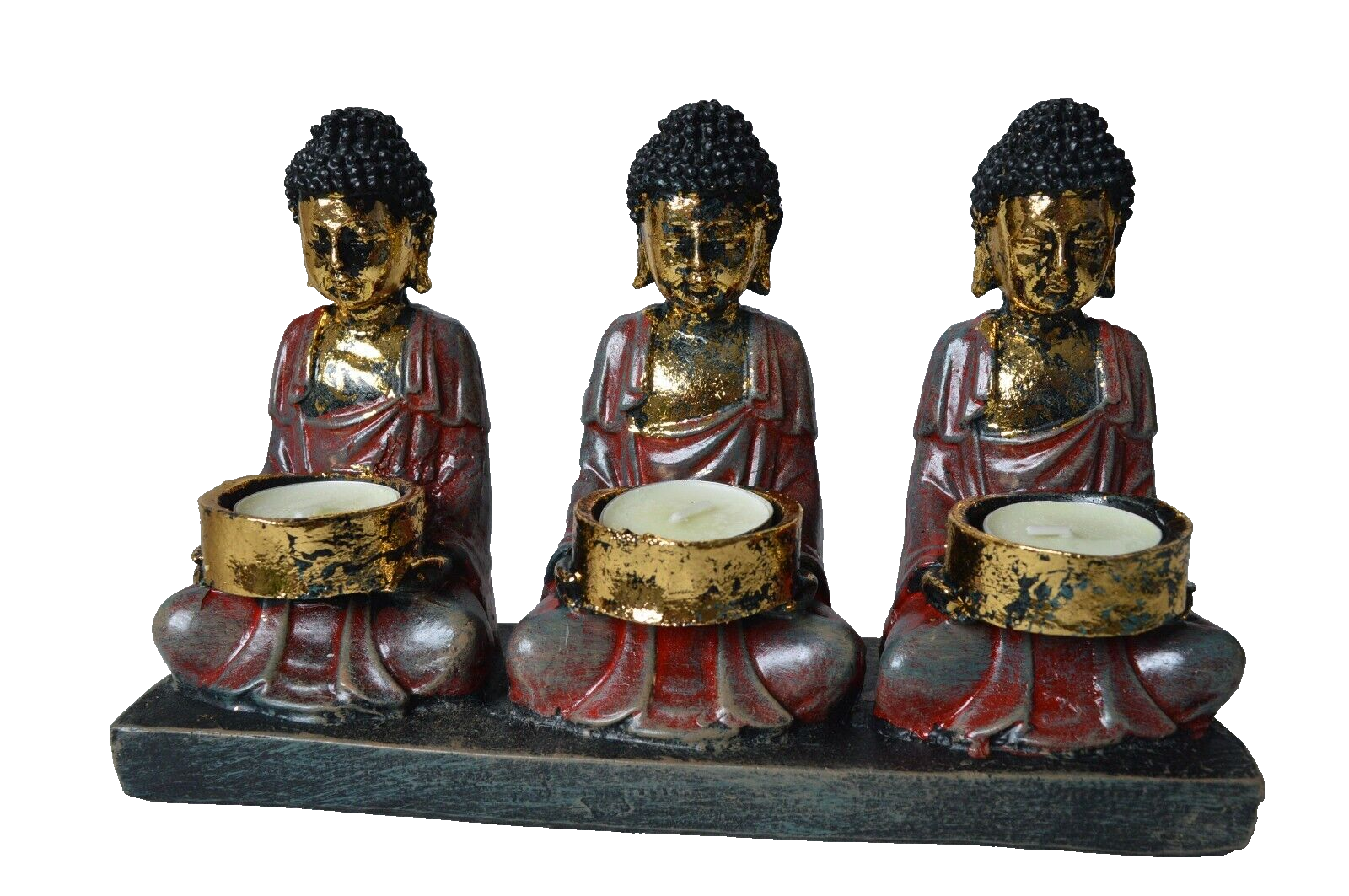 Meditating Sitting Thai Buddha Ornament Tealight Candle Holder buddah gold red