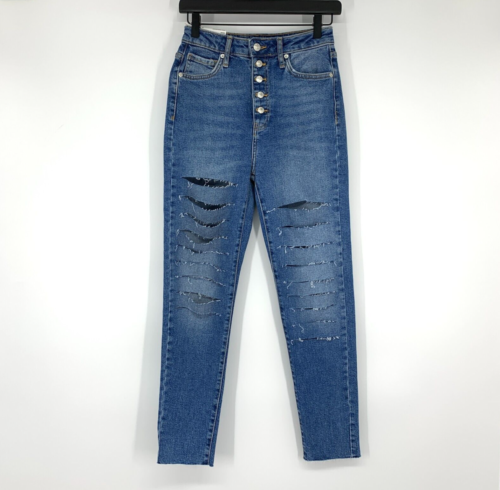 Forever 21 Jeans Womens 27 High Rise Skinny Button Fly Blue Distressed Denim NWT